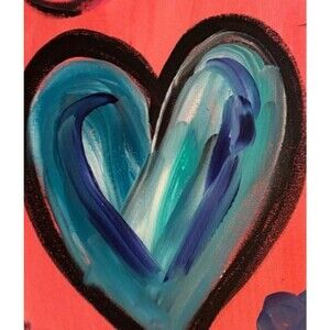 Blue and Green Heart Colorful Modern Art Acrylic Painting on Canvas Art 14x11